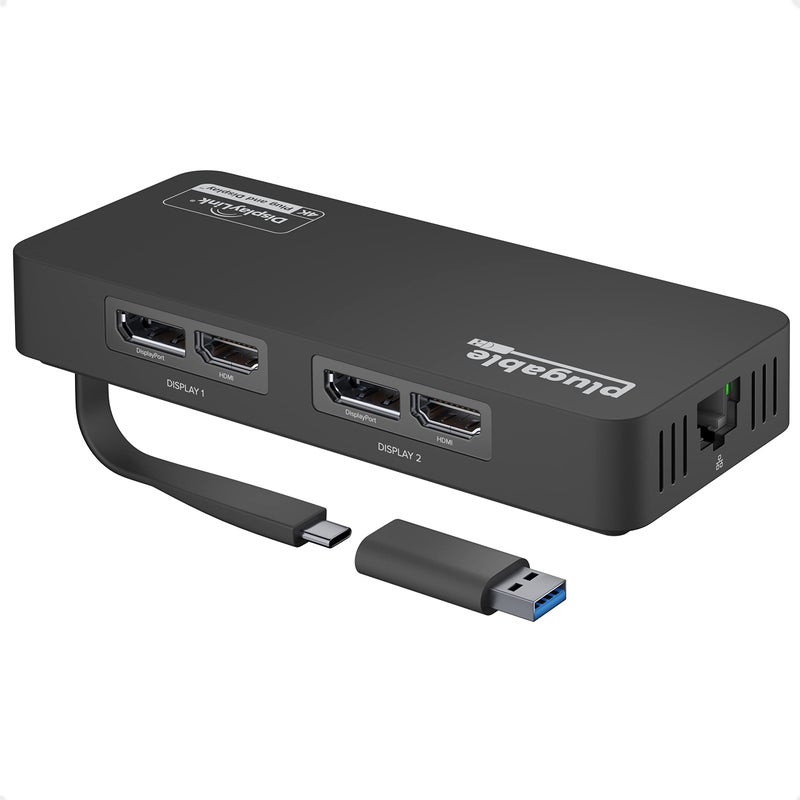 Plugable 4K DisplayPort and HDMI Dual Monitor Adapter for USB 3.0 and USB-C, Compatible with Windows and ChromeOS - Image 1